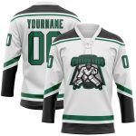 Custom Name and Number Hockey Jersey in White Kelly Green-Black Lace Neck, Personalized Team Apparel Personalized White Kelly