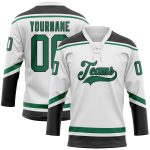 Custom Name and Number Hockey Jersey in White Kelly Green-Black Lace Neck, Personalized Team Apparel Personalized White Kelly
