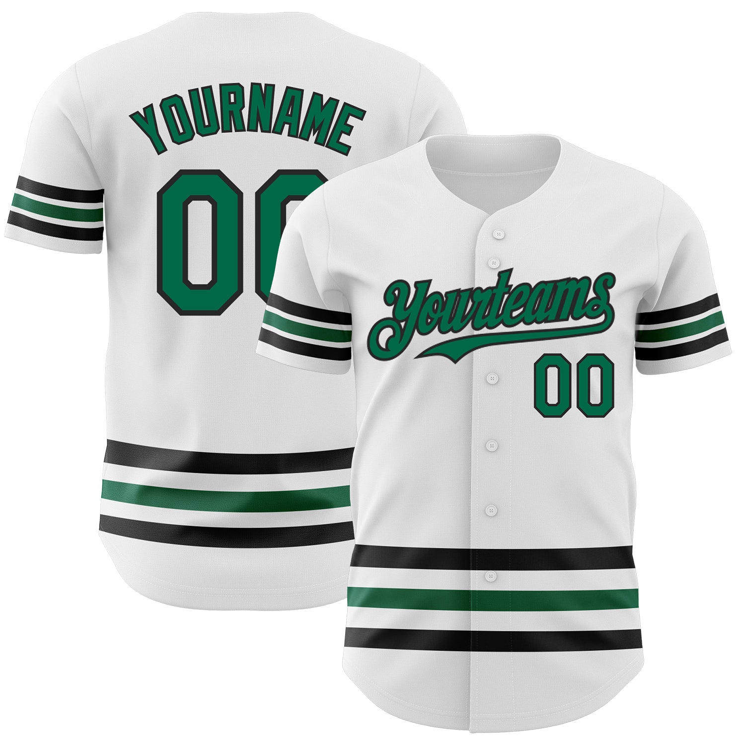 Custom Authentic Baseball Jersey Personalized with Team Name & Number - White Kelly Green-Black Line Personalized White Kelly