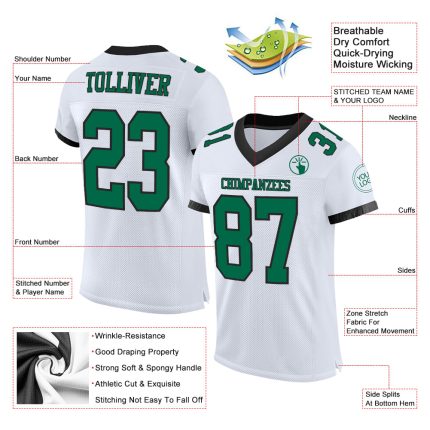 Personalized Green Black Mesh Authentic Football Jersey - Custom White Design Personalized White Kelly Green-Black Mesh Authentic