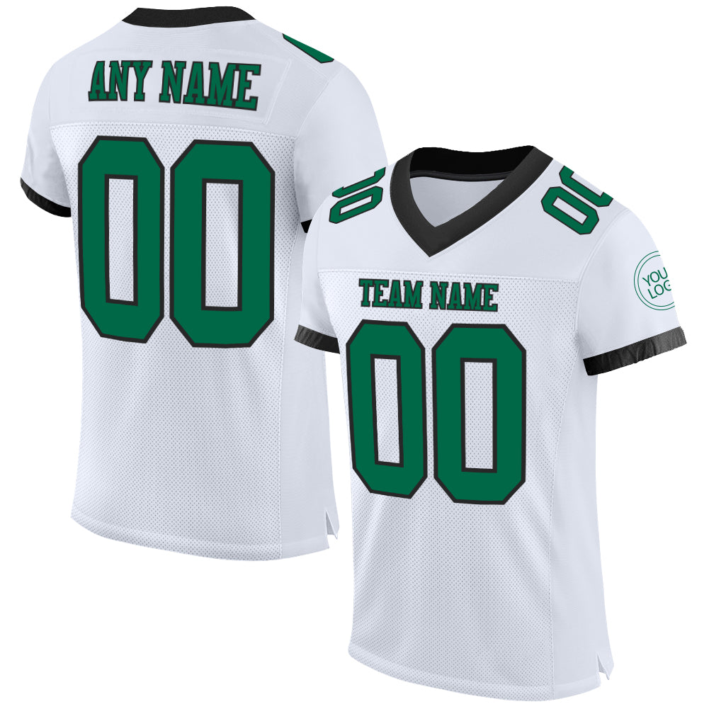 Personalized Green Black Mesh Authentic Football Jersey - Custom White Design Personalized White Kelly Green-Black Mesh Authentic