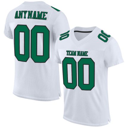 Custom Name Number Personalized Football Jersey - White Kelly Green-Black Mesh Authentic Team Jersey Personalized White Kelly