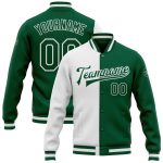 Custom Varsity Letterman Jacket with Personalized Name and Number - White Kelly Green Bomber Full-Snap Fashion Jacket Personalized
