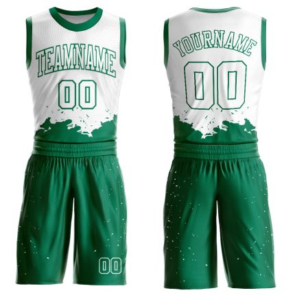 Custom Basketball Jersey with Personalized Name and Number - White Kelly Green Color Splash Round Neck Sublimation Suit Personalized