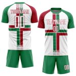 Custom Mexico Soccer Jersey with Personalized Name and Number - White Kelly Green Crimson Sublimation Team Uniform Personalized