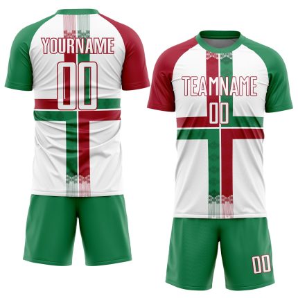 Custom Mexico Soccer Jersey with Personalized Name and Number - White Kelly Green Crimson Sublimation Team Uniform Personalized