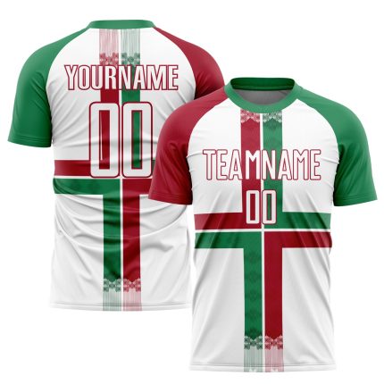 Custom Mexico Soccer Jersey with Personalized Name and Number - White Kelly Green Crimson Sublimation Team Uniform Personalized