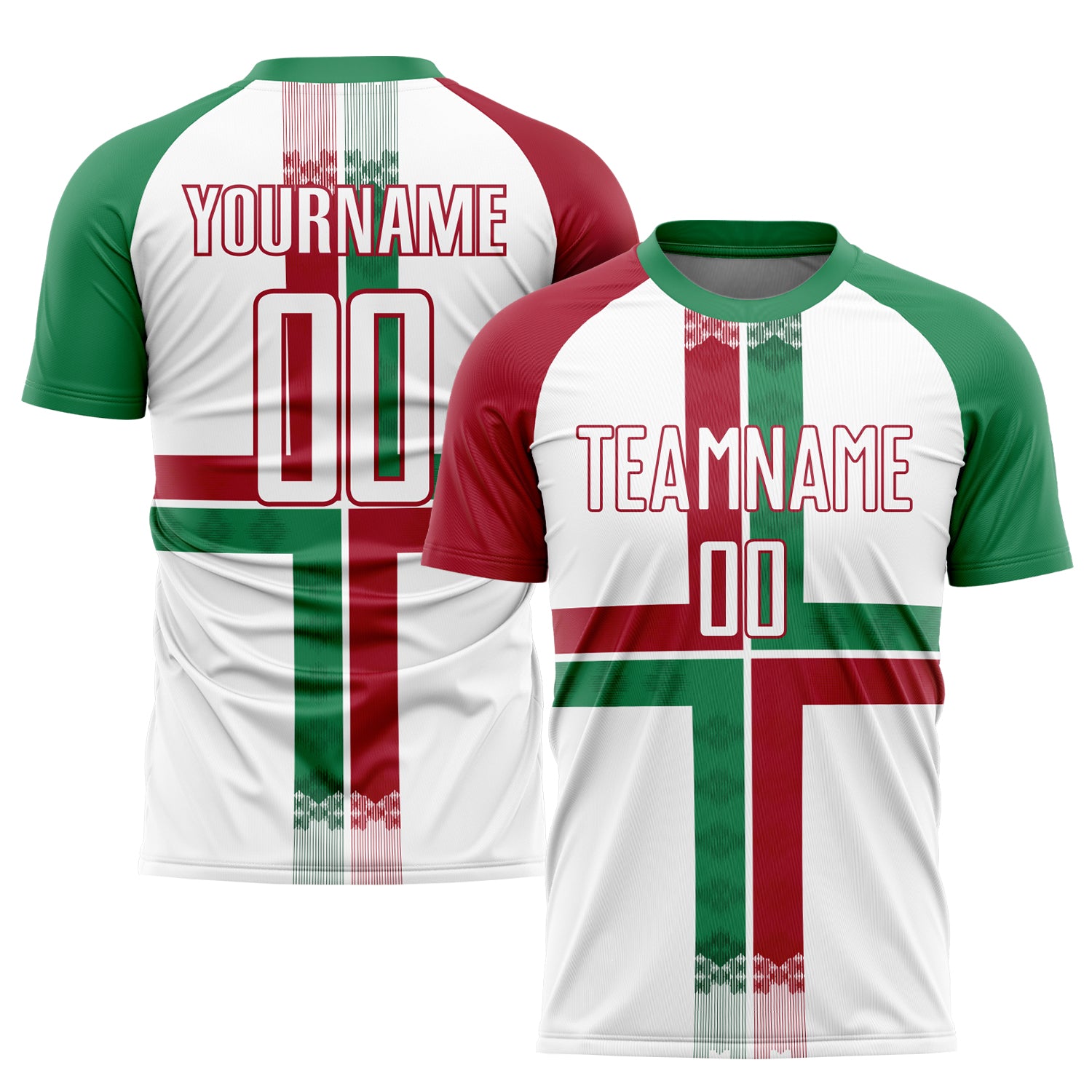 Custom Mexico Soccer Jersey with Personalized Name and Number - White Kelly Green Crimson Sublimation Team Uniform Personalized