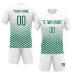 Custom Personalized Sublimation Volleyball Uniform Jersey - White Kelly Green Geometric Shape with Team Name and Number Personalized