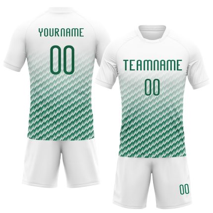 Custom Personalized Sublimation Volleyball Uniform Jersey - White Kelly Green Geometric Shape with Team Name and Number Personalized
