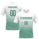 Custom Personalized Sublimation Volleyball Uniform Jersey - White Kelly Green Geometric Shape with Team Name and Number Personalized