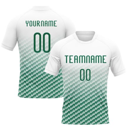 Custom Personalized Sublimation Volleyball Uniform Jersey - White Kelly Green Geometric Shape with Team Name and Number Personalized