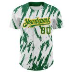 Custom Personalized 3D Pattern Baseball Jersey with Name and Number - White Kelly Green-Gold Sharp Design Personalized White
