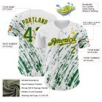 Custom Name Number Baseball Jersey, Personalized 3D Abstract Splash Design, White Kelly Green Gold, Authentic Team Apparel