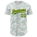 Custom Authentic Baseball Jersey with Personalized Name & Number, White Kelly Green-Gold 3D Pattern Design, Curve Lines Personalized