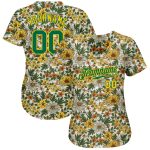 Custom Name Number 3D Pattern Flowers Baseball Jersey - Personalized White Kelly Green Gold Design Personalized White Kelly