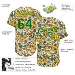 Custom Name Number 3D Pattern Flowers Baseball Jersey - Personalized White Kelly Green Gold Design Personalized White Kelly