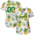 Custom 3D Pineapple Baseball Jersey with Name & Number - Personalized White Kelly Green Gold Design Personalized White Kelly