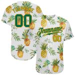 Custom 3D Pineapple Baseball Jersey with Name & Number - Personalized White Kelly Green Gold Design Personalized White Kelly