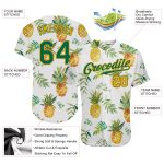 Custom 3D Pineapple Baseball Jersey with Name & Number - Personalized White Kelly Green Gold Design Personalized White Kelly
