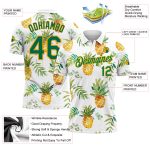 Custom Name and Number Performance Golf Polo Shirt with 3D Pineapple Pattern in White and Kelly Green-Gold Personalized White