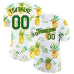 Custom Pineapples Performance T-Shirt with Name & Number - Personalized 3D Pattern Design in White Kelly Green-Gold Personalized