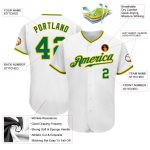 Custom Name and Number Personalized Baseball Jersey - Authentic White Kelly Green Gold Team Jersey Personalized White Kelly
