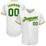 Custom Name and Number Personalized Baseball Jersey - Authentic White Kelly Green Gold Team Jersey Personalized White Kelly