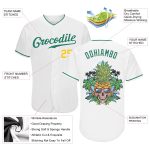 Custom Personalized Baseball Jersey with Pineapple Skull Design, White and Kelly Green, Authentic Team Name and Number Personalized