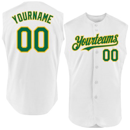 Custom Personalized Baseball Jersey with Team Name and Number - White Kelly Green-Gold Sleeveless Authentic Personalized