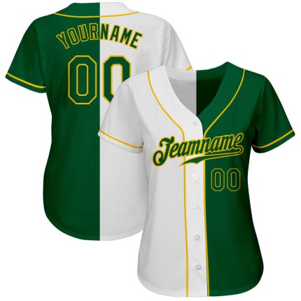 Custom Name and Number Baseball Jersey - Personalized White Kelly Green-Gold Authentic Split Fashion Jersey Personalized