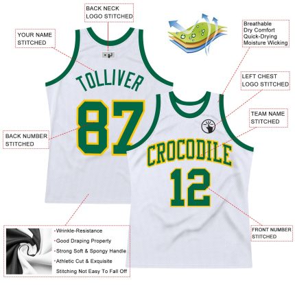 Personalized Green and Gold Throwback Basketball Jersey - White Authentic Design Personalized White Kelly Green-Gold Authentic