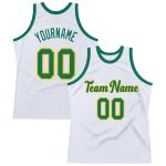 Custom Personalized Basketball Jersey - White Kelly Green Gold, Authentic Throwback with Name & Number Personalized White