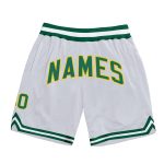 Custom Team Name Number Personalized Basketball Shorts - White Kelly Green Gold Authentic Throwback Personalized White Kelly