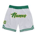 Personalized Green Gold Authentic Throwback Basketball Shorts - White Personalized White Kelly Green-Gold Authentic Throwback