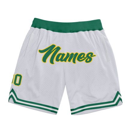 Personalized Green Gold Authentic Throwback Basketball Shorts - White Personalized White Kelly Green-Gold Authentic Throwback