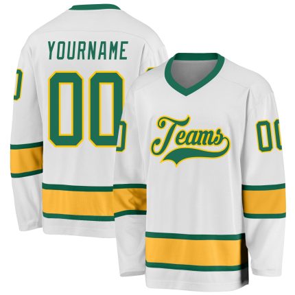 Custom Name Number Hockey Jersey - Personalized White Kelly Green Gold Team Jersey Personalized White Kelly Green-Gold Hockey