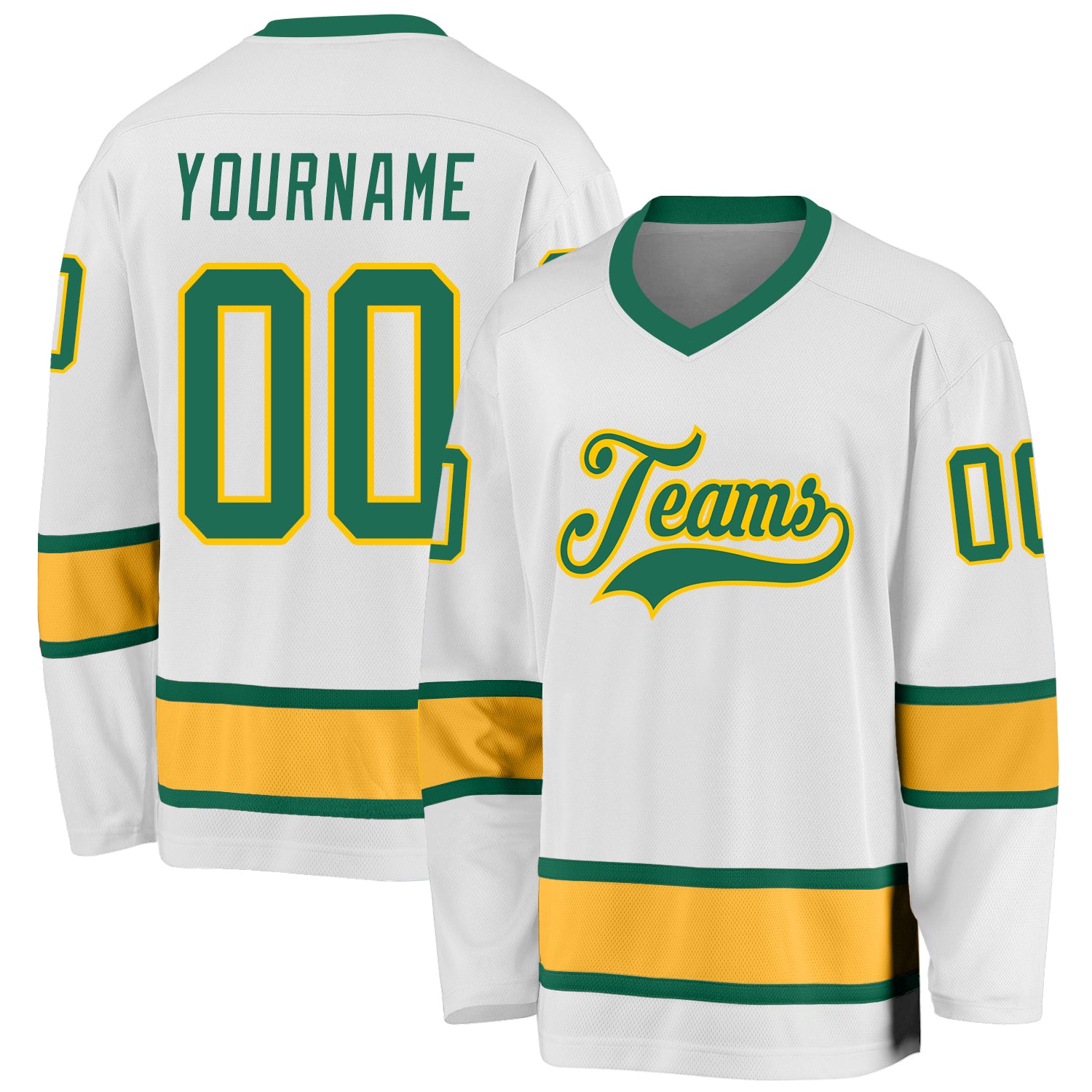 Custom Name Number Hockey Jersey - Personalized White Kelly Green Gold Team Jersey Personalized White Kelly Green-Gold Hockey