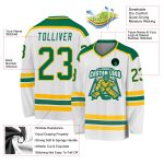Personalized Green Gold Hockey Jersey - Customizable White Uniform Jersey Personalized White Kelly Green-Gold Hockey Jersey