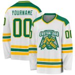 Personalized Green Gold Hockey Jersey - Customizable White Uniform Jersey Personalized White Kelly Green-Gold Hockey Jersey