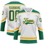 Custom Name and Number Hockey Jersey - Personalized White Kelly Green-Gold Lace Neck Team Jersey Personalized White Kelly