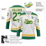 Custom Name and Number Hockey Jersey - Personalized White Kelly Green-Gold Lace Neck Team Jersey Personalized White Kelly