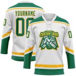 Custom Name and Number Hockey Jersey - Personalized White Kelly Green-Gold Lace Neck Team Jersey Personalized White Kelly
