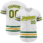 Custom Name and Number Authentic Baseball Jersey - Personalized White Kelly Green Gold Line Personalized White Kelly Green-Gold