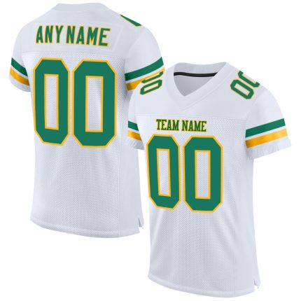 Custom Name Number Authentic Football Jersey - Personalized White Kelly Green Gold Mesh Personalized White Kelly Green-Gold