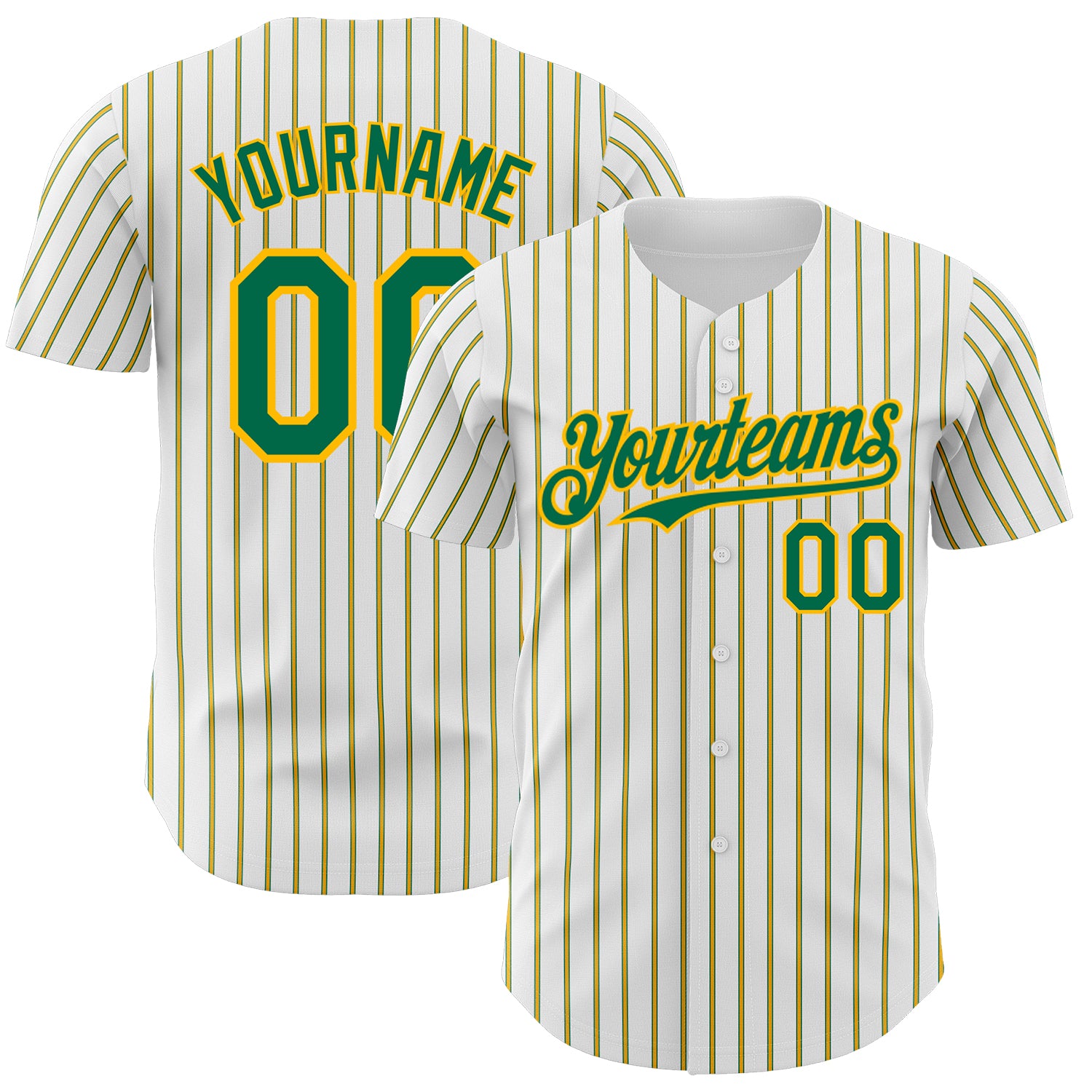 Custom Personalized Kelly Green Baseball Jersey with Gold Pinstripe and Your Name & Number Personalized White (Kelly Green