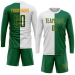 Custom Name and Number Personalized Soccer Jersey - White Kelly Green-Gold Sublimation Split Fashion Uniform Personalized