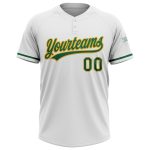 Custom Softball Jersey with Personalized Name and Number in White Kelly Green-Gold - Unisex Two-Button Design Personalized