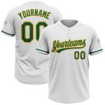 Custom Softball Jersey with Personalized Name and Number in White Kelly Green-Gold - Unisex Two-Button Design Personalized