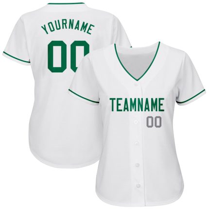 Custom Name and Number Baseball Jersey - Personalized White Kelly Green-Gray Authentic Team Jersey Personalized White Kelly